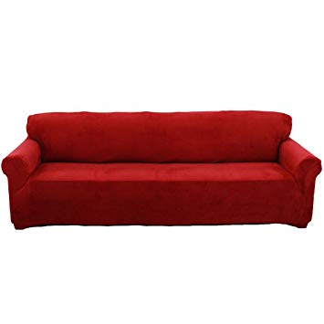 Rayinblue Sofa Cover 1 2 3 4 Seater Slipcover Easy Stretch Elastic Fabric Sofa Protector Slip Cover Washable (4 Seater/XL, Wine Red)