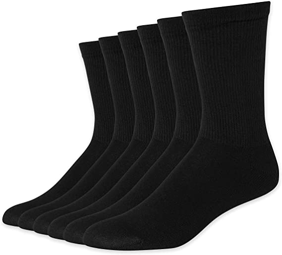 Hanes Mens Hanes Men's Red Label Pack of 6 Cushion Crew Socks, BLACK, US