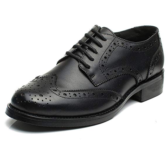 U-lite Women's Perforated Lace-up Wingtip Leather Flat Oxfords Vintage Oxford Shoes Brogues