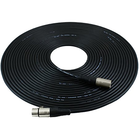 GLS Audio 50ft Mic Cable Patch Cords - XLR Male to XLR Female Black Microphone Cables - 50' Balanced Mike Snake Cord - SINGLE