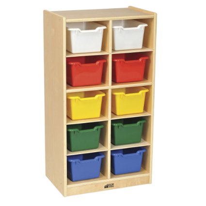 ECR4Kids Birch 10 Cubbie Tray Cabinet with Scoop Front Bins, Assorted Colors
