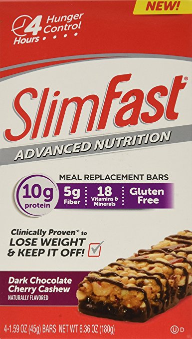 Slim Fast Advanced Nutrition Meal Replacement Bar, Chocolate Cherry Cashew, 4 Bars, 1.59 oz. each