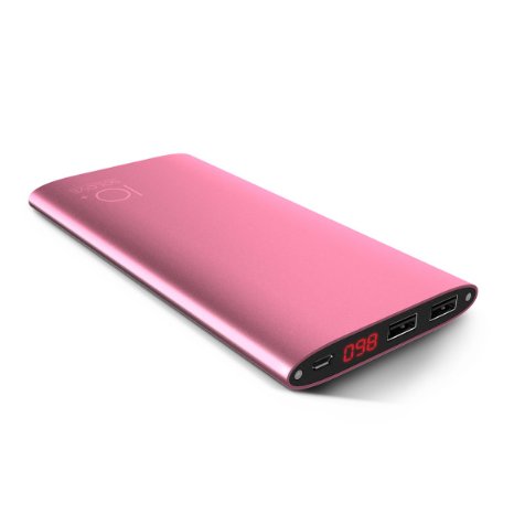 Solove Roco Portable Charger 10000mAh Ultra Slim Dual USB Power Bank External Battery Pack With LCD Display for iPhone 6S 6 Plus iPad Air 2 Mini 4 Galaxy S6 Nexus 6P HTC and Android Smart Devices Rose Red