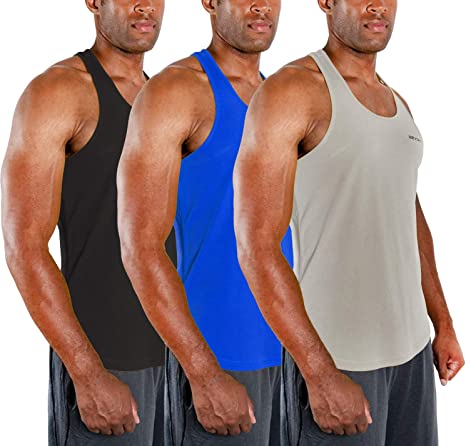 DEVOPS 3 Pack Men's Y-Back Dri Fit Muscle Gym Workout Tank Top