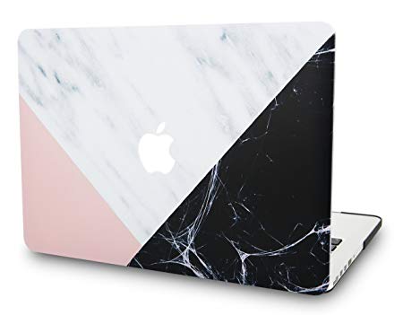 KEC Laptop Case for Old MacBook Pro 15" Retina (-2015) Plastic Case Hard Shell Cover A1398 (White Marble with Pink Black)