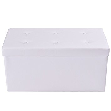 Giantex 30"x15"x15" Large Folding Storage Faux Leather Ottoman Pouffe Box Stool (White)