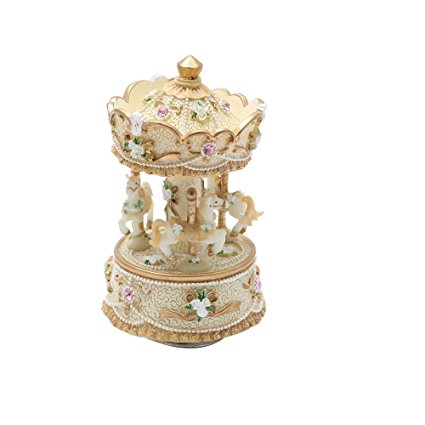 3-horse Carousel Music Box Melody Carrying You from Castle in the Sky(Laputa)-MP336(Yellow)