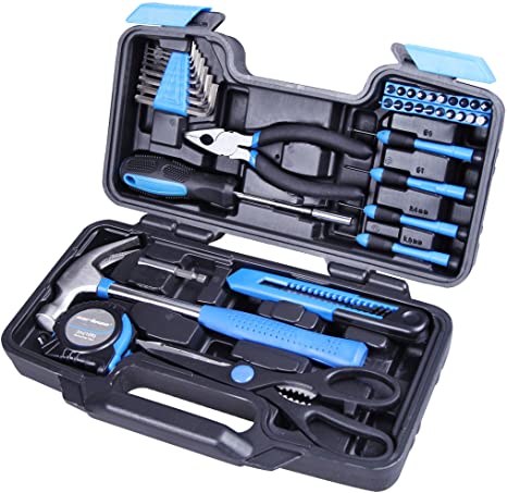 Cartman Blue 39-Piece Cutting Plier Tool Set - General Household Hand Tool Kit with Plastic Toolbox Storage Case