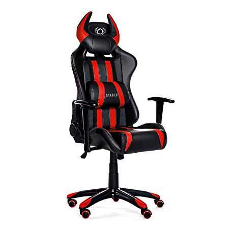 Diablo X-One Horn Gaming Office Chair tilt Function Adjustable armrests Lumbar Cushions Leatherette Color Selection (Black/red), 51 x 75 x 129 cm