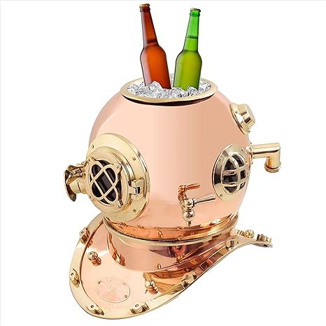 Nautical Scuba Diving Helmets | Ice Buckets Wine Bottle Coolers & Chillers | Barware Drinkware Home Decorative Ideas | Solid Brass MARK IV Divers Helmet | Bottle Bucket Chiller & Holder (16 Inches)