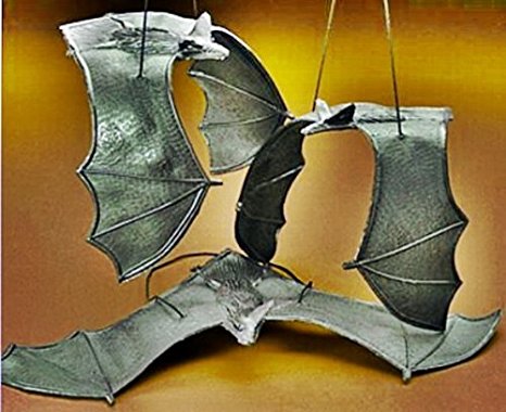 6 Rubber Hanging Bats on Strings - 13 Inch