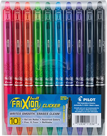 FriXion Clicker Erasable, Refillable & Retractable Gel Ink Pens, Fine Point, Assorted Color Inks, 10-Pack Pouch - 1