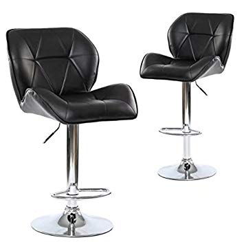 Wahson Modern Adjustable Swivel Bar Stools with Back - Contoured Counter Height Hydraulic Leather Barstool Chairs for Kitchen Set of 2 (Black)