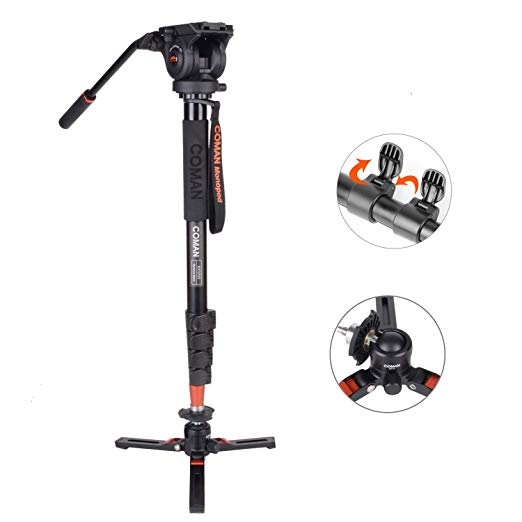 Coman KX3232Plus Monopod for Video Camera with Feet,Professional Video Monopod with Fluid Head for Canon,Nikon,DSLR