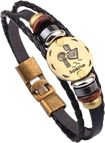 Doitory Men Fashion Alloy Leather Constellation Braided Rope Bracelet