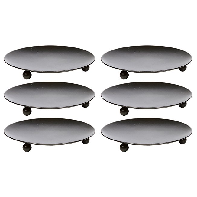 Hosley Set of 6 Black Iron Pillar Candle Holders - 4.75" Diameter. Ideal for Candle Gardens, Spa, and Aromatherapy, Incense Cones or Just As a Pedestal