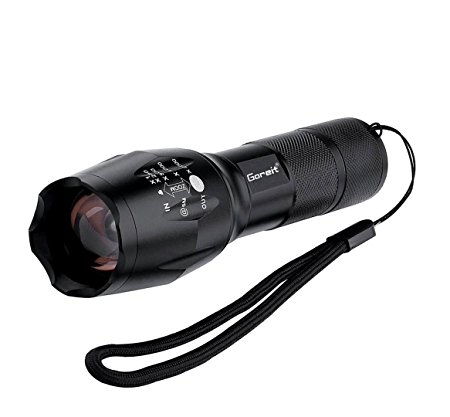 Goreit X800 Military Zoomable Ultra Bright 900 Lumens ,CREE XML T6 Rainproof Flashlight,Ajustable Focus 5 Modes,For Cycling Hiking Camping Emergency etc. (18650 AAA Battery and Charger not Included)