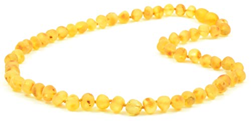 Raw Amber Necklace for Adults - Lemon Color - 17.7 Inches - Baltic Amber Land - Hand-made From Unpolished / Certified Baltic Amber Beads - Knotted - Screw Clasp (Lemon)