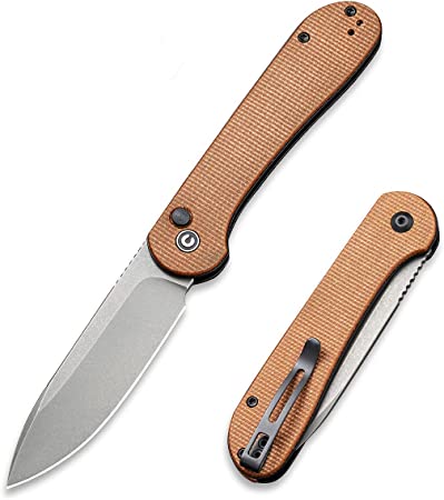 CIVIVI Pocket Folding Knife with 3.47" 14C28N Blade Micarta Handle, Button Lock Elementum Knife for EDC C2103DD (Brown)