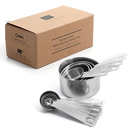 11-Piece Measuring Cups and Spoons Set in 18/8 Stainless Steel, Accurate American and Metric Measurements. Best for dry, and liquid ingredients and all Baking and Cooking. Great for Kids.