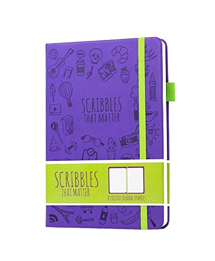 Scribbles That Matter (Iconic version) Dotted Journal Notebook Diary A5 - Elastic Band - Beautiful Designer Cover - Premium Thick Paper (Purple)