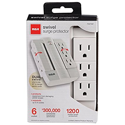 RCA PSWTS6 Wall Tap Surge Protector with 6 Swivel Outlets