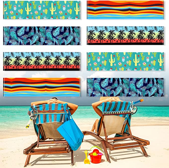 8 Pack Towel Bands Towel Chair Clips Rubber Beach Towel Clips Pool Chair Towel Holders Beach Chair Towel Strap Windproof Beach Elastic Chair Bands for Swim Summer (Cute Style, 11.81 x 1.97 Inch)