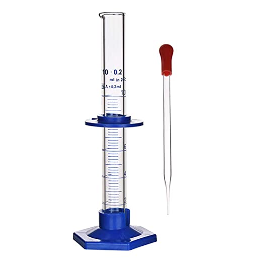Thick Glass Graduated Cylinder Measuring Liquid Lab Cylinders with Anti-Falling Plastic Base and Bumper Guards (Glass, 10ML)