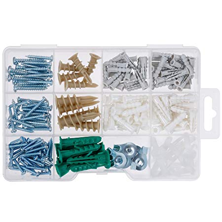 Vastar 200 Pieces Drywall and Hollow-wall Anchor Assortment Kit, Anchors, Screws, Wall Anchor Hooks, and Hollow-door Toggle