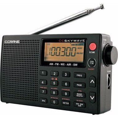 C Crane CC Skywave AM, FM, Shortwave, Weather and Airband Portable Travel Radio with Clock and Alarm