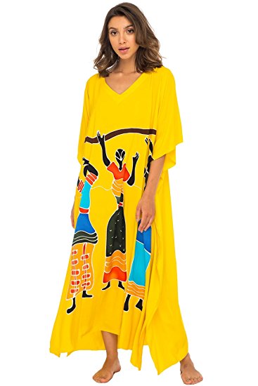 Back From Bali Womens Long African Print Beach Swim Suit Cover up Caftan Poncho