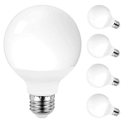 BATHEBRIGHT G25 LED Bulb, E26 Globe Light Bulbs 7 Watt Daylight White 5000k LED 60W Equivalent,450 Lumens,Omnidirectional Vanity Mirror Light Bulbs, Energy Efficient,Non-Dimmable(Pack of 4)