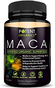 100% Organic Maca Extract 750mg – 60 Capsules – Natural Peruvian Maca Root Powder Supplement – Promotes Energy & Immune Health – Balances Hormones – Pure Extract for Men & Women