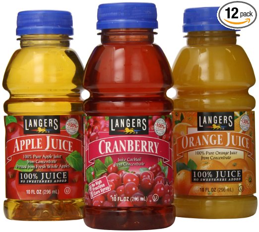 Langers Juice Variety Pack 100% Juice Cocktail, Apple, Orange and Cranberry, 10 Ounce (Pack of 12)