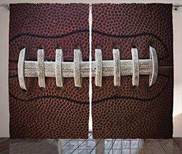 Ambesonne Sports Decor Collection, American Football Themed Fun Traditional Sport Close Up Photo Pattern, Living Room Bedroom Curtain 2 Panels Set, 108 X 84 Inches, Ivory Black Dark Brown