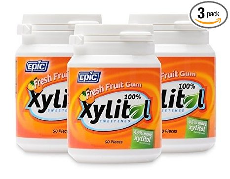 Epic Dental 100 Xylitol Sweetened Gum Fresh Fruit 50 Count Pack of 3