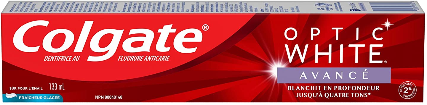 Colgate Optic White Advanced Teeth Whitening Toothpaste, Icy Fresh – 133 mL