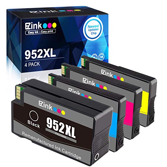 E-Z Ink (TM) Remanufactured Ink Cartridge Replacement for HP 952 XL 952XL to use with OfficeJet Pro 8710 8720 7740 8740 7720 8700 8715-New Upgraded Chips (1 Black, 1 Cyan, 1 Magenta, 1 Yellow, 4 Pack)