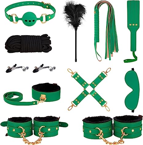 Sex Bondage BDSM Kit Restraints - UTIMI Upgrade 11PCS Sets with Adjustable Handcuffs Collar Ankle Cuff Blindfold Feather Tickler Adult Games Sex Toys for Men Women and Couples Foreplay | Green