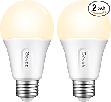 Govee LED Light Bulbs Dimmable, Smart Light Bulbs Works with Alexa & Google Home, No Hub Required, 9W 60Watt Equivalent WiFi and Bluetooth Light Bulb, A19 E26 2700K Soft Warm White LED Bulbs, 2 Pack