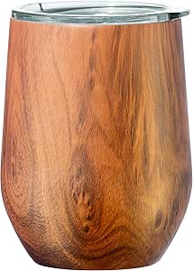 Oggi Cheers Insulated Wine Tumbler, 12-Ounce, Wood Grain (8148.)