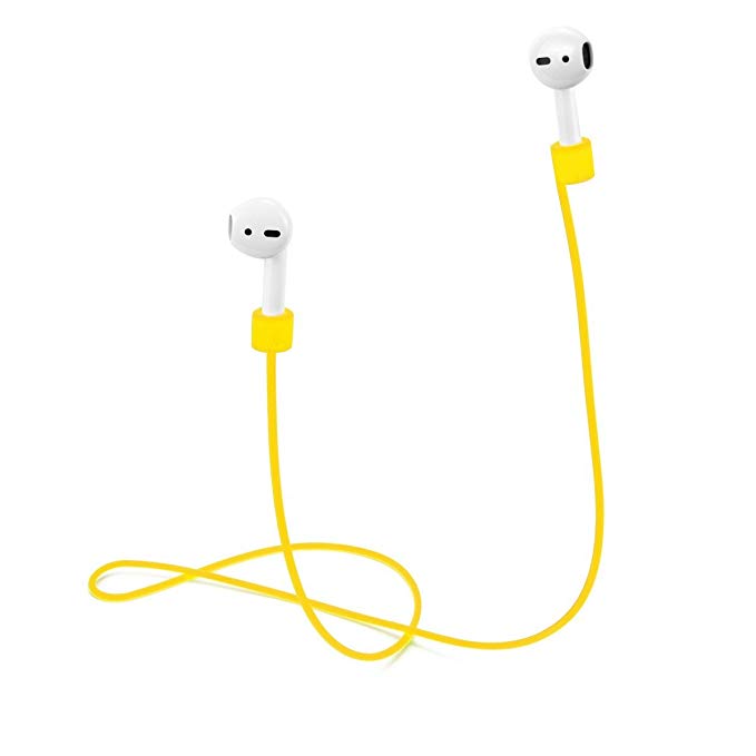 TOP CASE - AirPods Strap, Soft Silicone Sport Earphones Anti-Lost Strap, Wire Cable Connector for Apple AirPods Wireless Headphones - Yellow