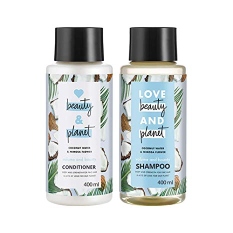Love Beauty & Planet Coconut Water and Mimosa Flower Aroma Volume and Bounty Shampoo & Conditioner, (2 * 400 ml)