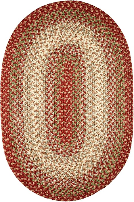 Super Area Rugs Oval 5X8 Rust Red/Green Braided Rug Hartford Primitive Decor Rug - Indoor Outdoor - 5' X 8' Braided Rug Living Room Rug - Bedroom Rug