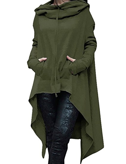 Shineya Women's Solid Color Pullover Hoodie Asymmetric Hem Sweatshirts Dress S-4XL