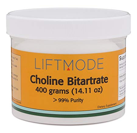 LiftMode Choline Bitartrate Powder - 400 Grams (1600 Servings at 250 mg | 800 Servings at 500 mg) | #1 Value for Money Bulk Supplement | CDP Choline Chloride 100% Naturally Derived Vegetarian Vegan