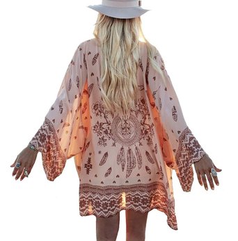 Yonala Womens Printed Beachwear Summer Chiffon Swimsuit Cover Up Kimono Cardigan