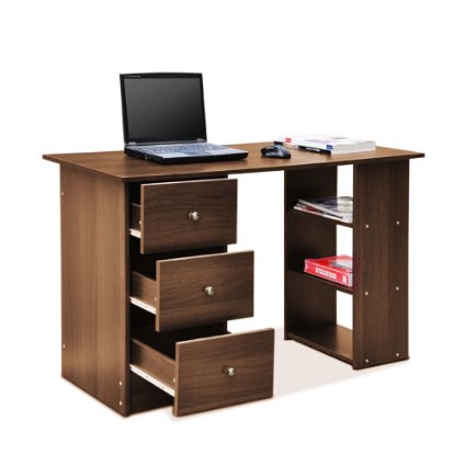 Panana Brown 3 Drawers and 3 Shelves Computer Desk Home Office Table Furniture Study Workstation