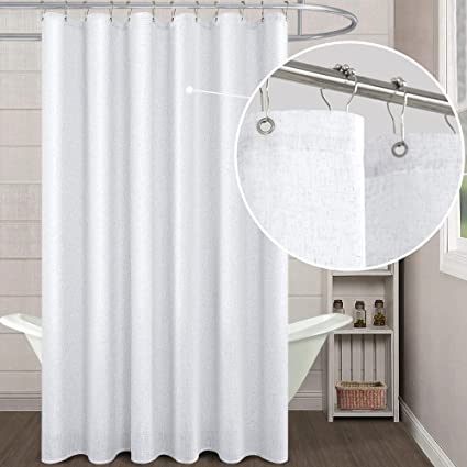 KOUFALL White Shower Curtains 96 Inches Long for Bathroom,Extra XL Waterproof Natural Linen Fabric Shower Curtain Set with Hooks,72Wx96H