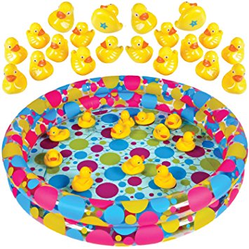 Duck Pond Matching Game for kids by GAMIE - Includes 20 Plastic Ducks with number & shapes And 3' x 6" Inflatable Pool - Fun Memory Game - Water Outdoor Game for Children, Preschoolers, Birthday Party